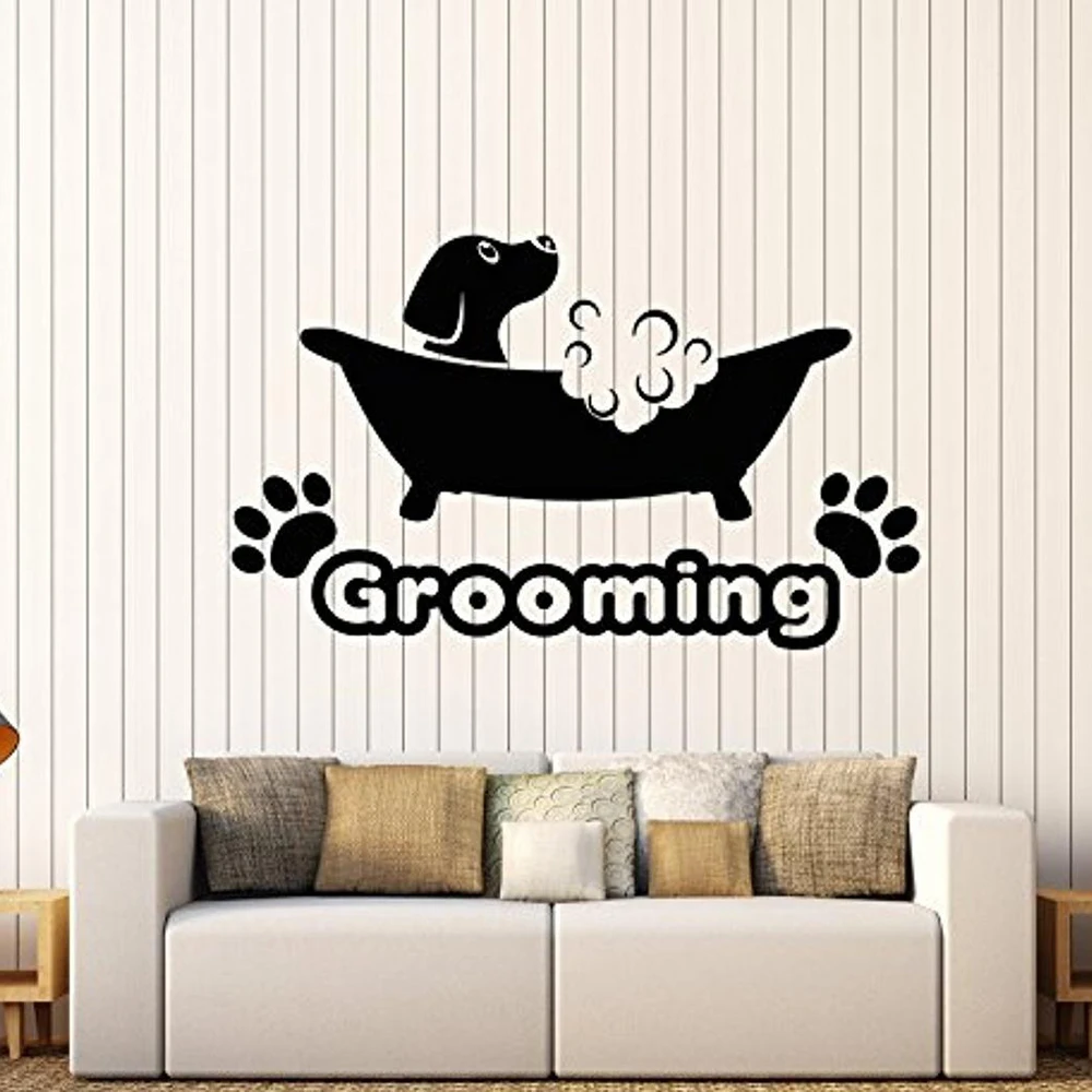 

Vinyl Wall Decal Pets Beauty Salon Grooming Dog Puppy Bath Wall Stickers Grooming Room Decor Large Art Wall Decor Decal B057
