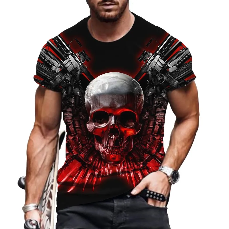 

2021 New Casual Skull Print men T Shirt Skull 3d T Shirt Summer Trendy Short Sleeve T-Shirt Top Men Short Sleeve Tops