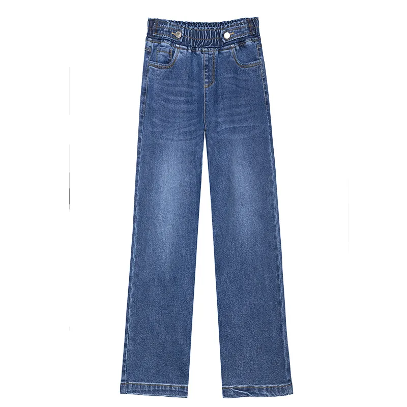 

2021 Elastic Waist Eight-point Ladies Jeans Loose New Retro Drape Nine-point Wide-leg Pants Woman Jeans Pants Jeans for Women