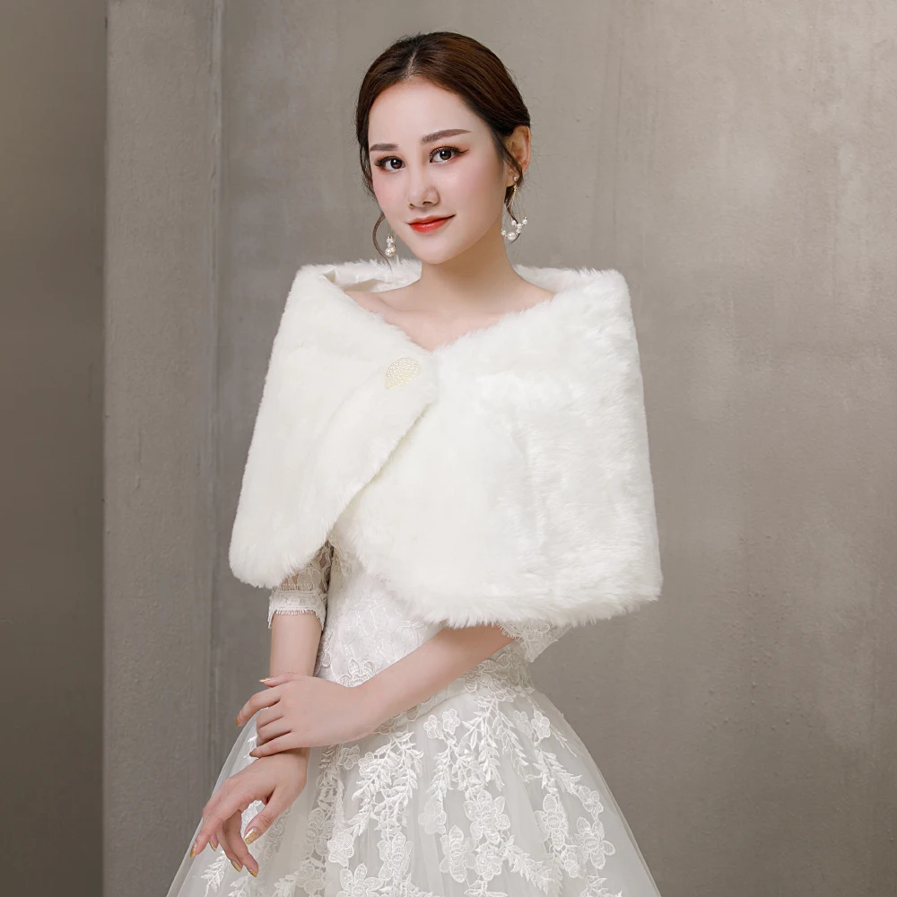 Новинка Белая Шаль из искусственного меха Зимний свадебный чехол для свадебного