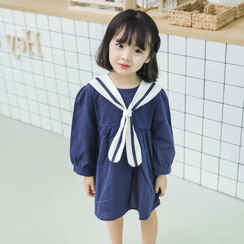 Платье для девочек матросский воротник подходящие цвета хлопковые детские