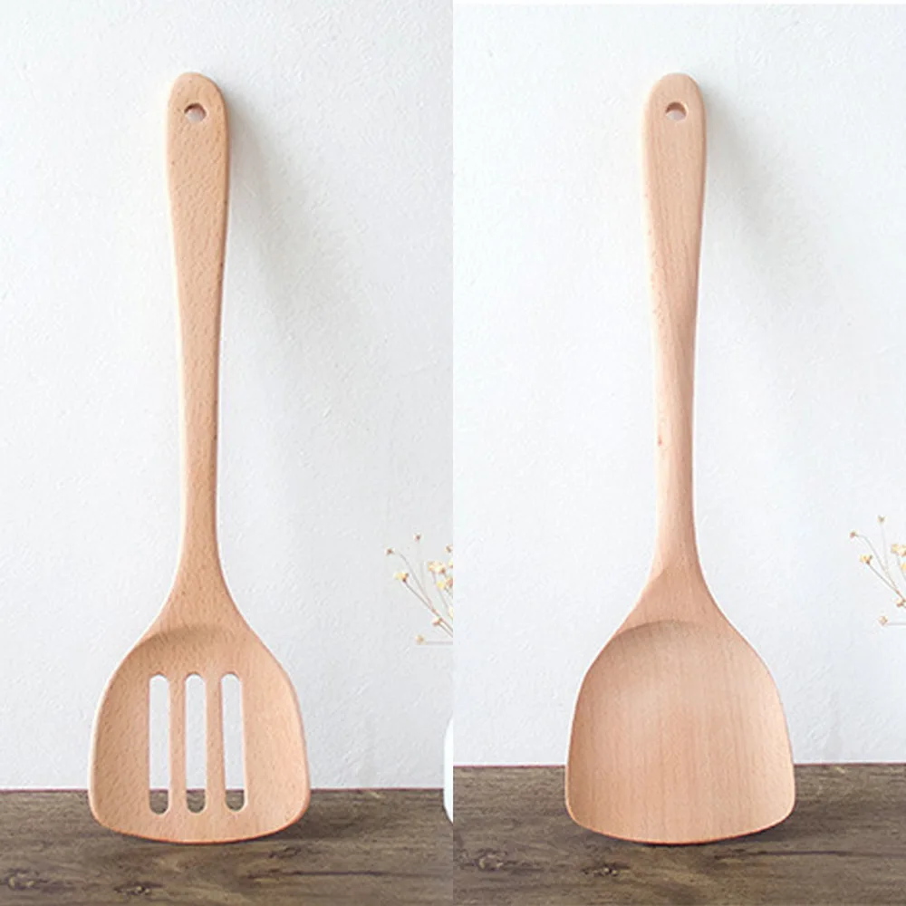 30/35 см Натуральная бамбуковая деревянная кухонная шпатель с прорезями ложка для