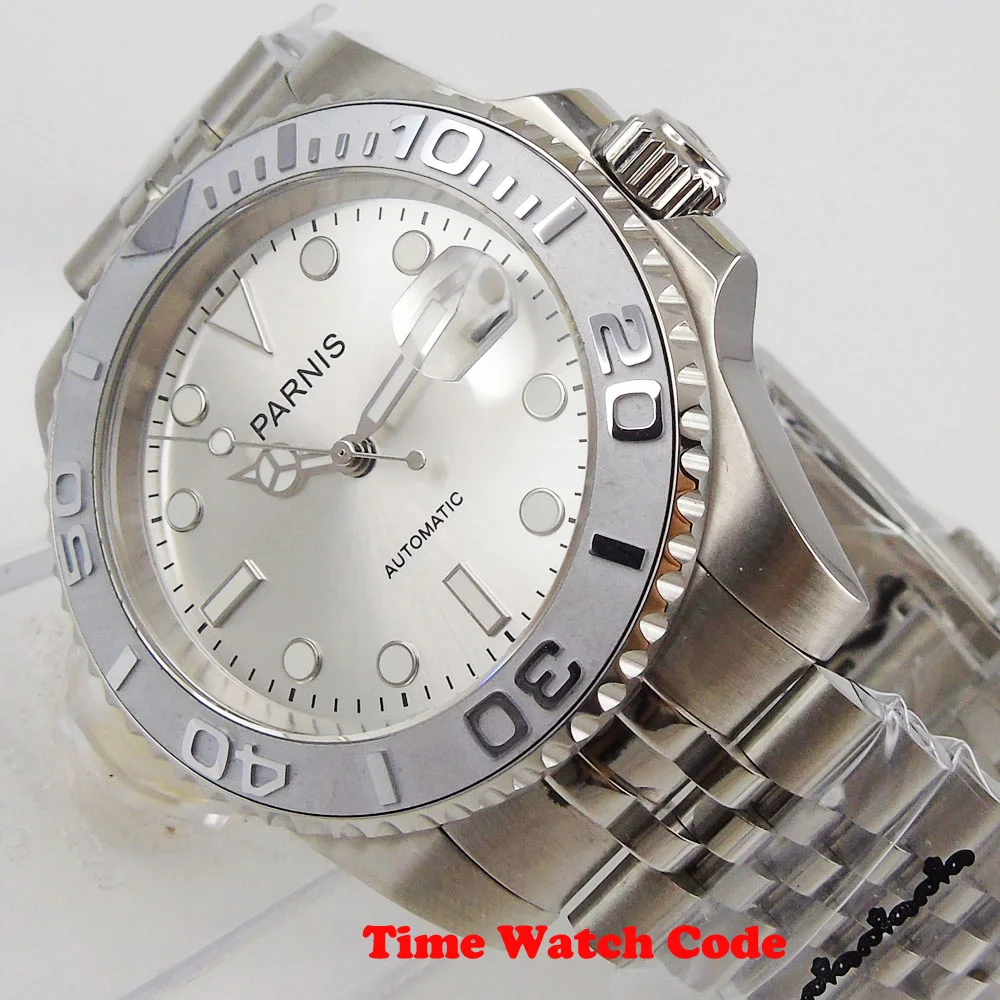 Мужские автоматические наручные часы PARNIS 40 мм серебристый циферблат сапфировый