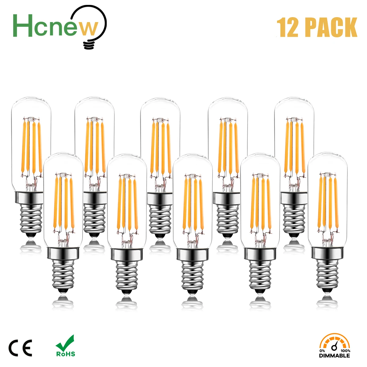 Hcnew LED Filament Bulbs T25 Tubular 4W LED Dimmable Lamp Chandelier Pendant Lamp E12 110V E14 220V Warm White 2700K