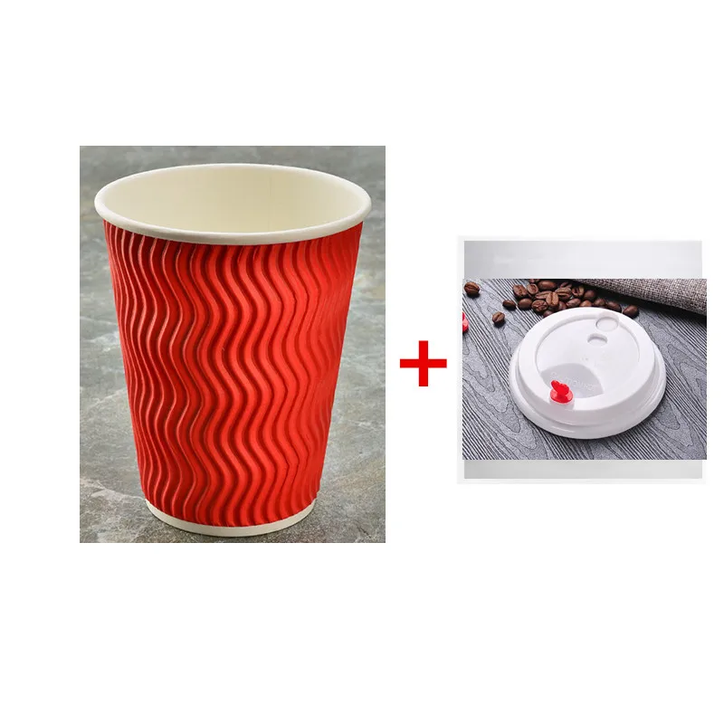 cup and lid 50 шт Высокое качество сгущенные двухслойные бумажные стаканчики для горячих напитков 8 унций/12 унций/16 унций вечерние одноразовые стаканчики для кофе с крышкой - Цвет: cup and lid