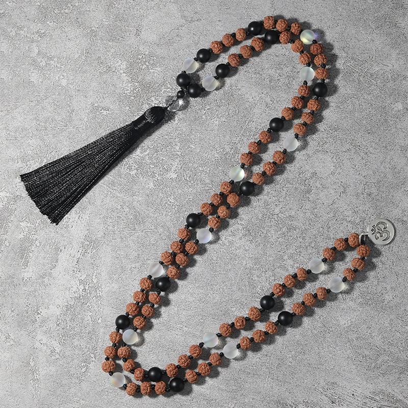 Ожерелье из черного агата и опала OAIITE с Rudraksha 108 ожерелье JapaMala буддийская молитва