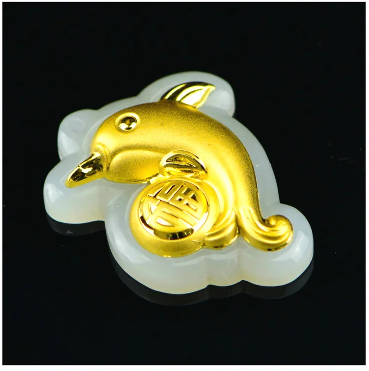 Натуральный китайский сорта хотанской (Hetian) белого нефрита сусальным золотом