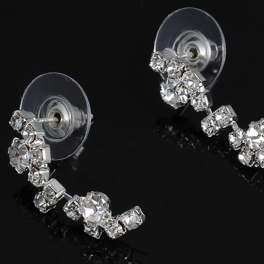 Набор ювелирных украшений для невесты колье и серьги с кристаллами серебристый