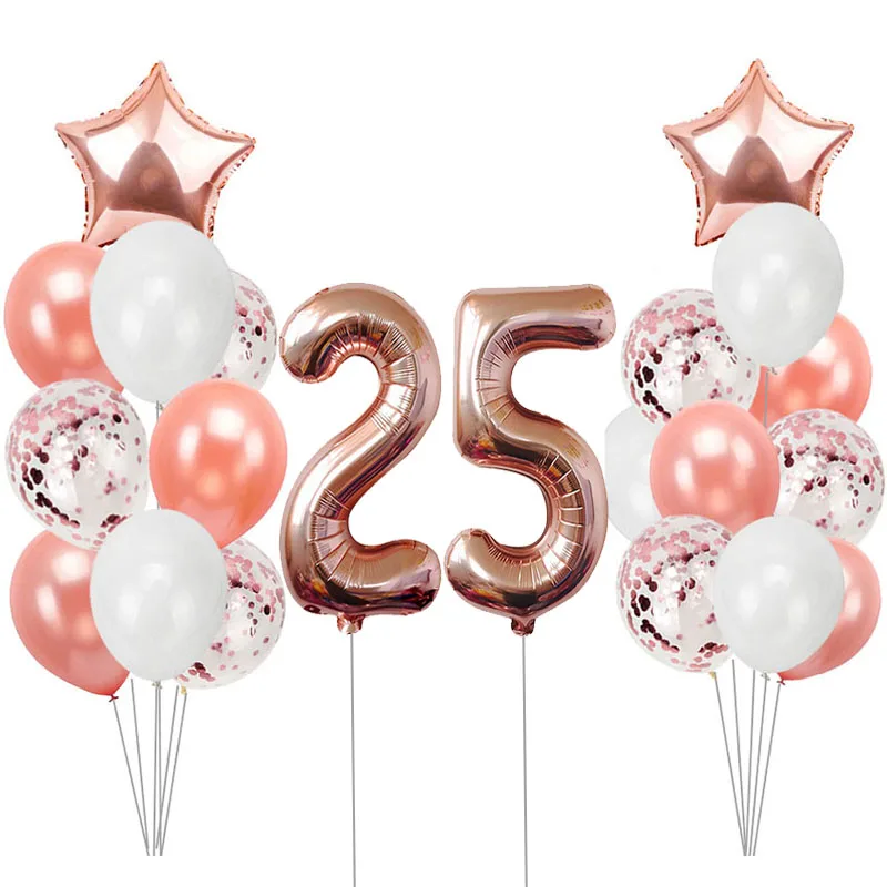 Lincaier цифры 25 воздушные шары украшения для дня рождения 25 лет 25 принадлежности для дня рождения шар розовое золото розовый черный серебряный