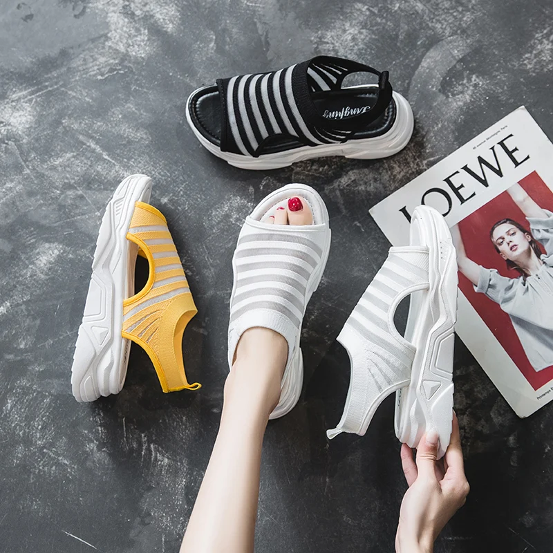 Сандалии женские с открытым носом босоножки на толстой подошве дышащая сетчатая