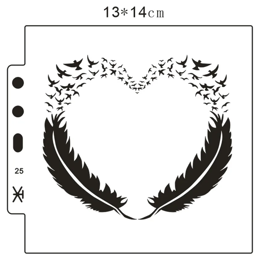 Трафареты с перьями в форме сердца для скрапбукинга 13*14 см Пластиковая форма