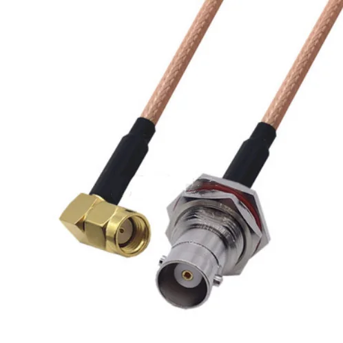 

RG400 Cable RP-SMA Male Right Angle to BNC Female bulkhead Double Shielded Copper Braid Coax Low Loss Jumper Cable