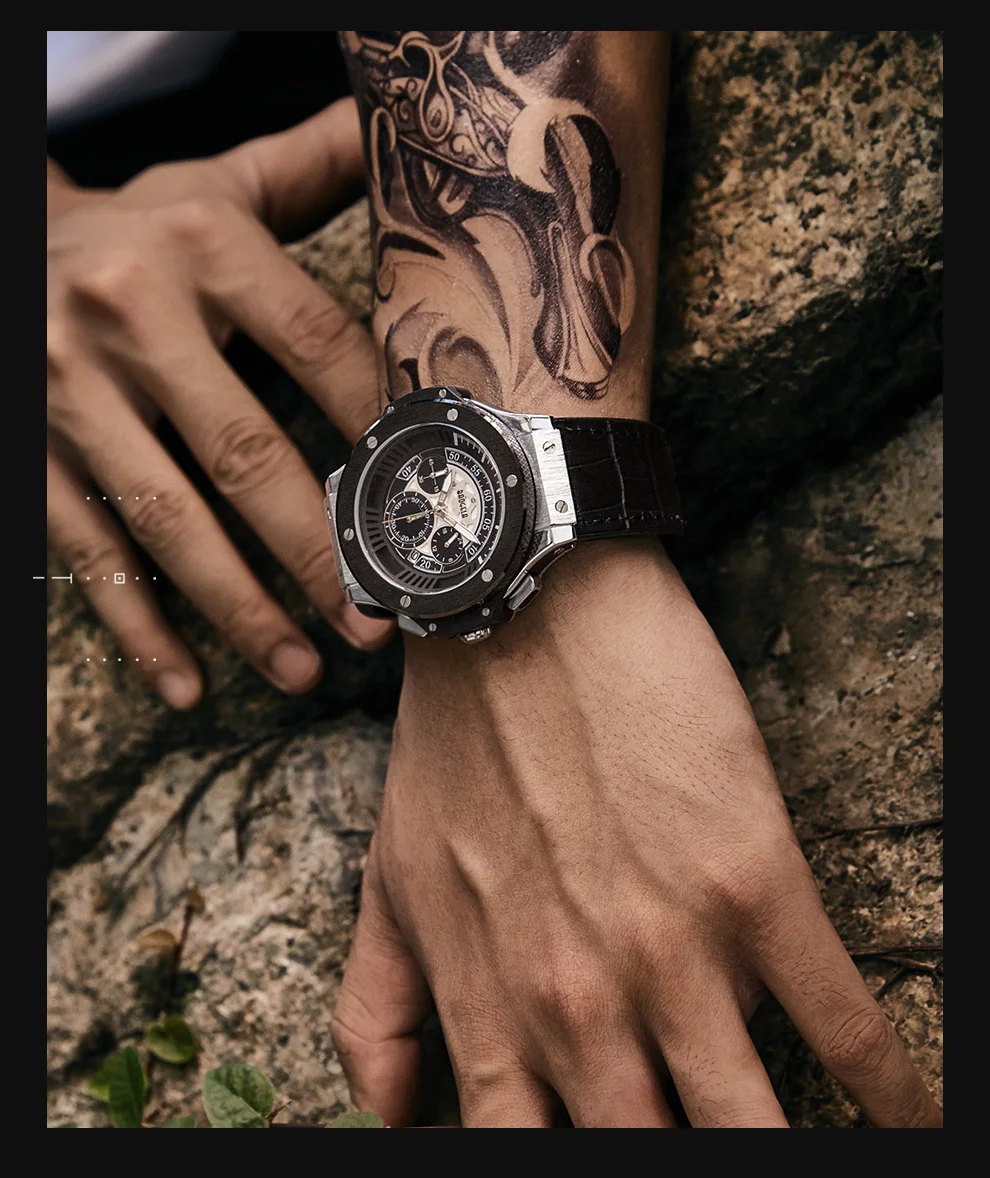 BAOGELA hommes montres hommes horloge de люкс, брендовый кварцевый спортивный montre Rose chronographe mode montre-браслет pour hommes1910
