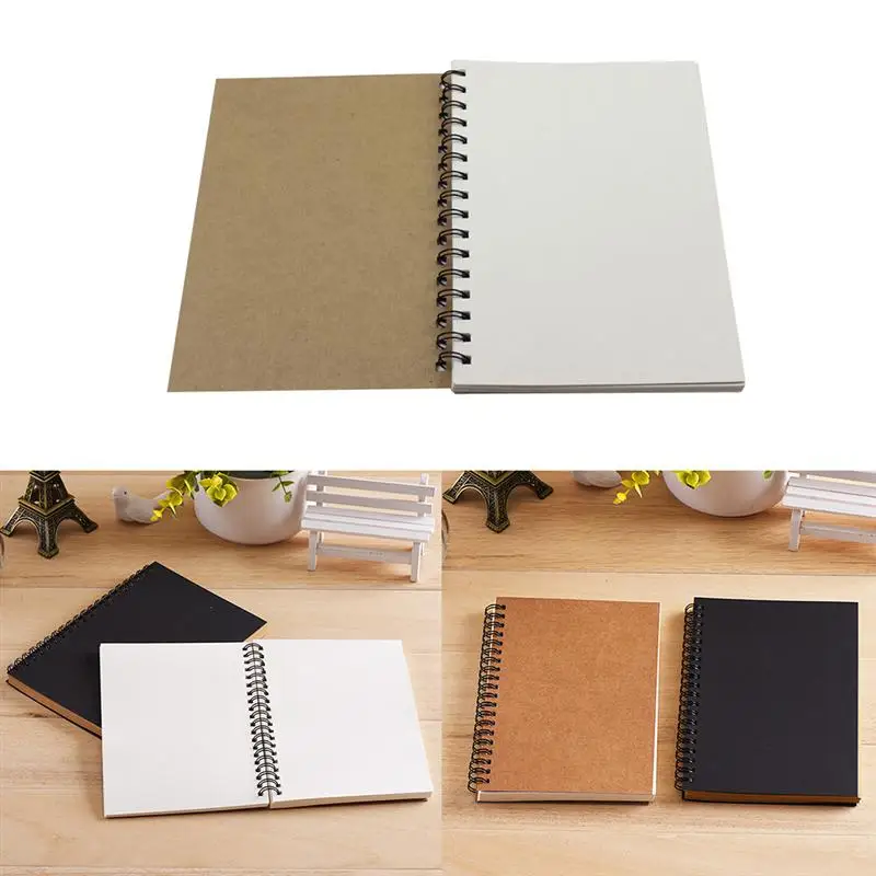 

2pcs Kraft Cover Premium Spiral Bound Simple Sketchbooks Sketch Pads 50-Sheets Inner Blank for Painting Drawing Recoding