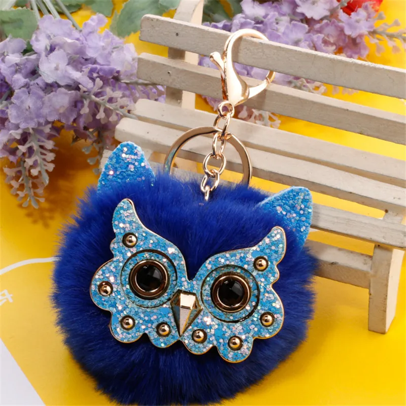 1 шт. пушистые меховые милые цепочки для ключей в виде совы карамельного цвета с