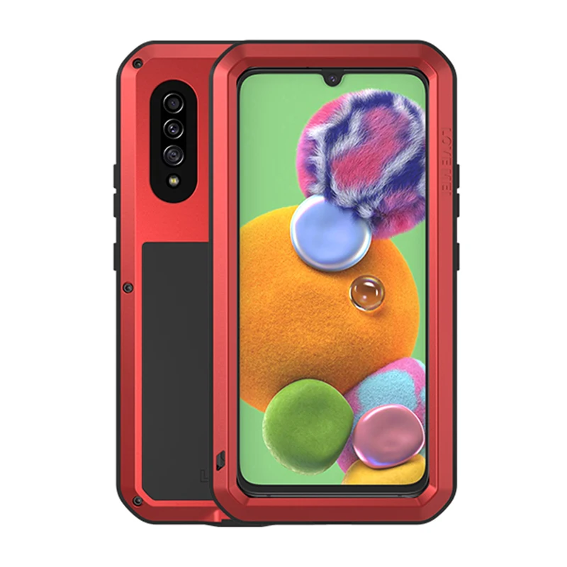 Чехол Love Mei бренда для Samsung Galaxy A90 5G, ударопрочный металлический ковер (6,7 дюймов) с полным корпусным бронированием и стеклом.