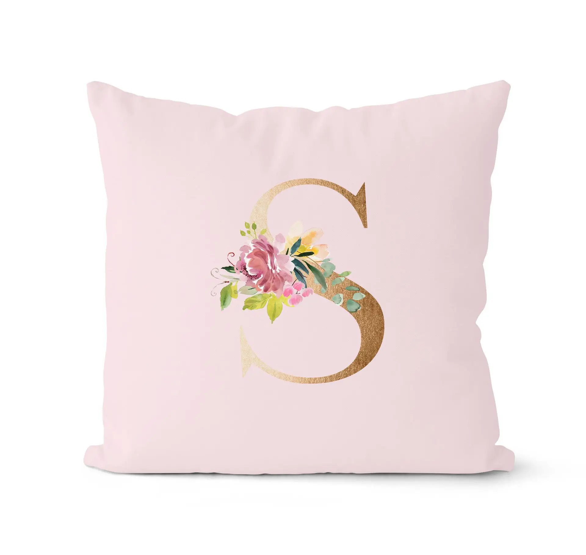 Розовая розовая наволочка для диванной подушки 26 дюймов с золотыми буквами | Дом