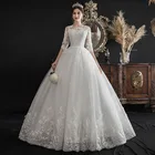 Кружевное свадебное платье с вышивкой, рукавом до локтя, круглым вырезом