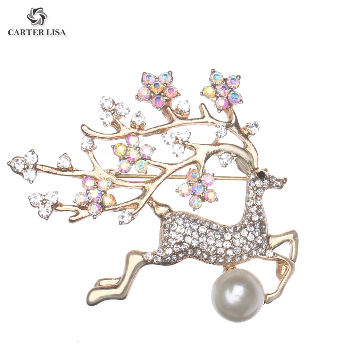CARTER LISA модная Беговая брошь олень булавка стразы циркон жемчужная для женщин