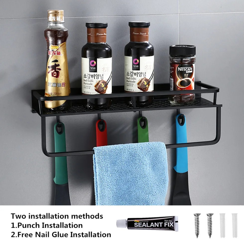 Настенный черный кухонный стеллаж кухонная посуда органайзер для хранения с