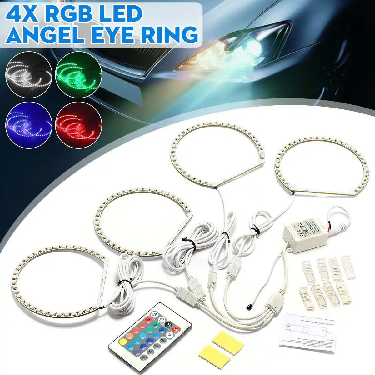 AMBOTHER 4PCS LED Angel Eyes Lights RGB Ring with Wireless Remote Control 33SMD for BMW E36 E38 E39 E46 M3