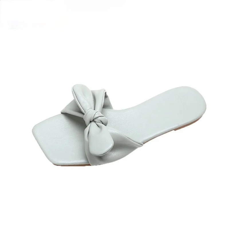 

Ladies summer slippers flat shoes 2021 new fashion home slippers flat shoes ladies square toe bow decoration, plus size35-43
