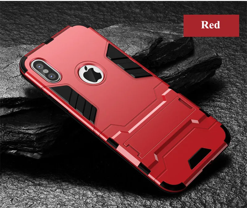 Red Чехол для iPhone 8, 7, 6, 6S Plus, гибридный, противоударный, 3D, крутой, армированный, прочный, Жесткий Чехол для iPhone X XS MAX, XR, 5 S, 5S, SE, чехол-подставка - Цвет: Red