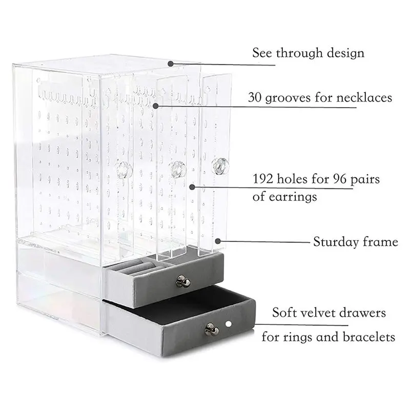

Jewelry Box Transparent Jewelry Storage Box Necklace Earrings, Bracelet Hook Acrylic Display Stand Storage Box