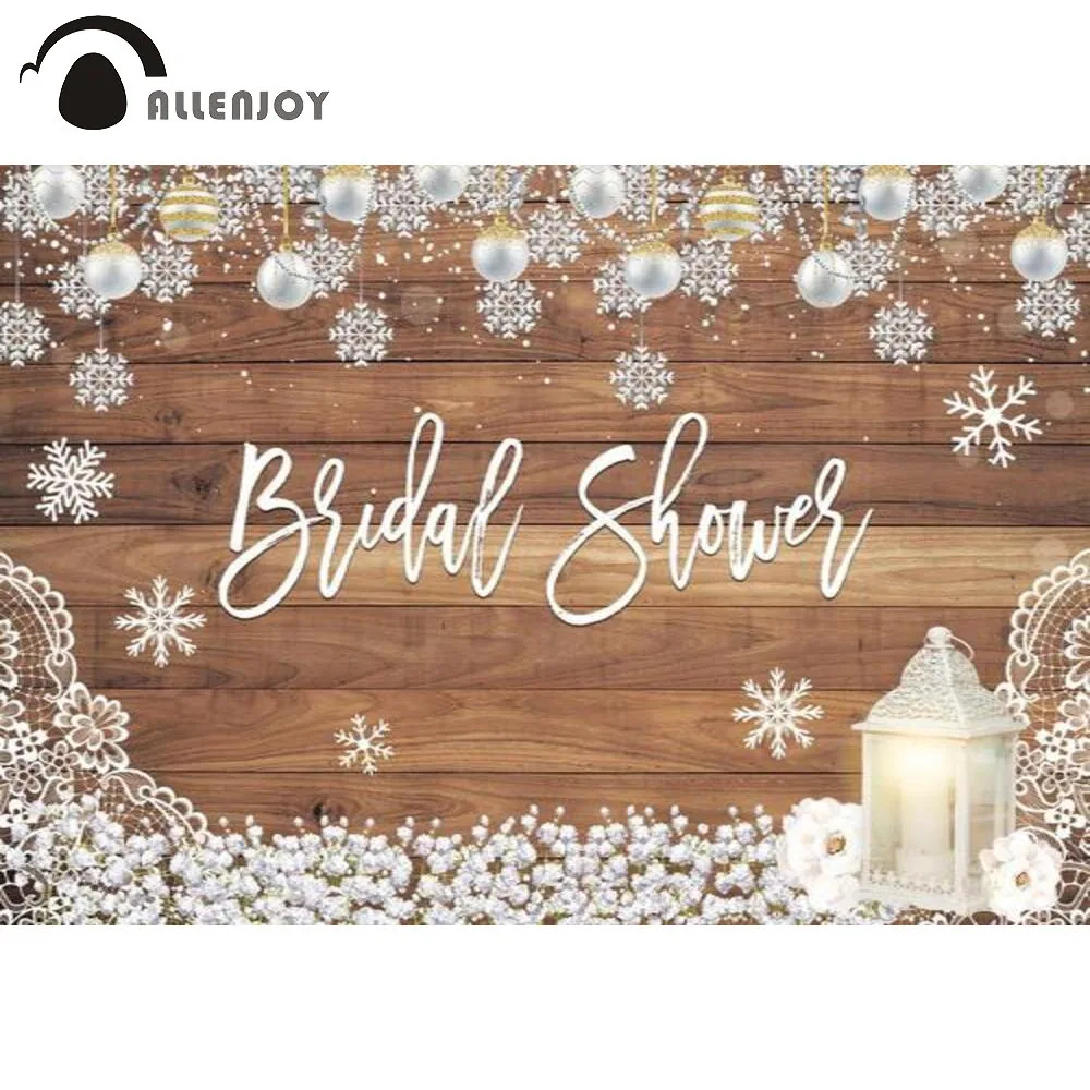 

Allenjoy Wedding Background Bridal Shower Wooden White Lace Pearl Snowflake Birthday Shower Party Backdrop Photo Zone Photophone