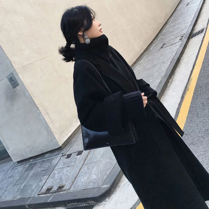 

Winter Wool Cashmere Belt Coat Women Warm Outerwear Ladies Thicken Trench Coats Elegant Female Office Wear Korean Clothing
