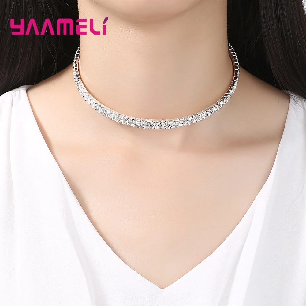 Женский Хрустальный ошейник чокер ожерелье из стерлингового серебра 925 пробы