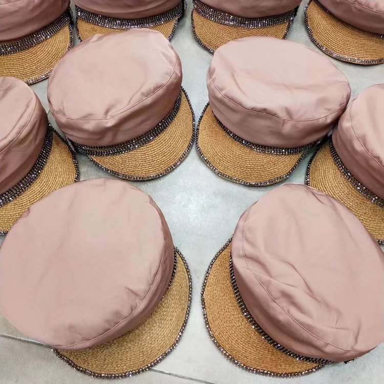 

Lafite Hat Brim Bright Diamond Satin Navy Hat Lady Luxury Noble Versatile Flat Top Beret Fashion