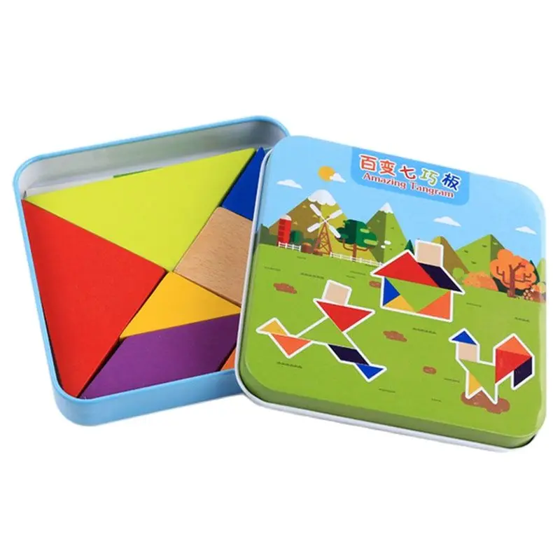 Деревянная головоломка Tangram из 7 частей красочные квадратные игры IQ