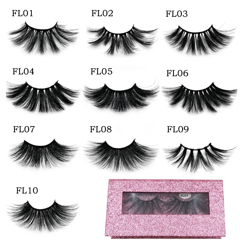 

Hot Sale Thick Eyelash With Beautiful Box FL01-FL10 Good Quality 25MM 100% Handmade Natural Soft Eyelashes