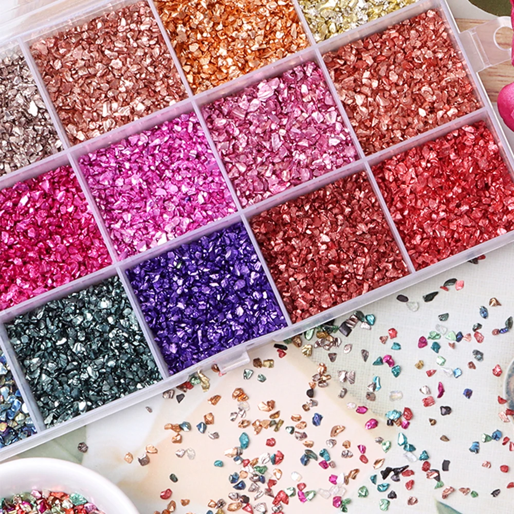 

Crushed Glass Craft Glitter for Resin,Irregular Metallic Crystal Chips Sprinkles Chunky Glitter Shiny Nail Sequins