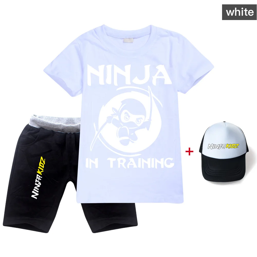 Summer Ninja Kidz Print Baby Boys Short Sleeve T Shirt short Jeans 2pcs Sets Kids Girls T-Shirts Cotton Children Clothes Tops
