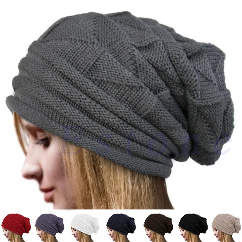 

Unisex Pleated Cuffed Woolen Hat Men Women Winter Warm Loose Skullies Beanie Hat Elastic Baggy Crochet Caps Outdoor Hood Cap