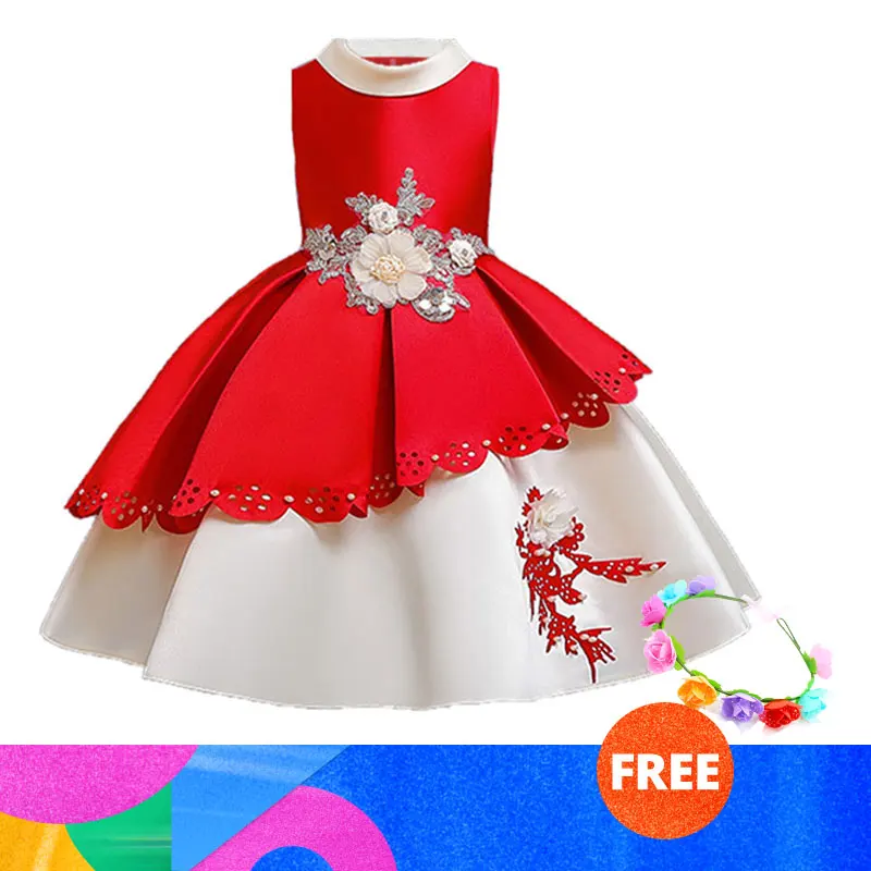 red Платье для маленьких девочек от 3 до 10 лет, vestidos, Рождественская праздничная одежда принцессы элегантные платья с кружевными лепестками для детей, костюмы для свадебной вечеринки - Цвет: red