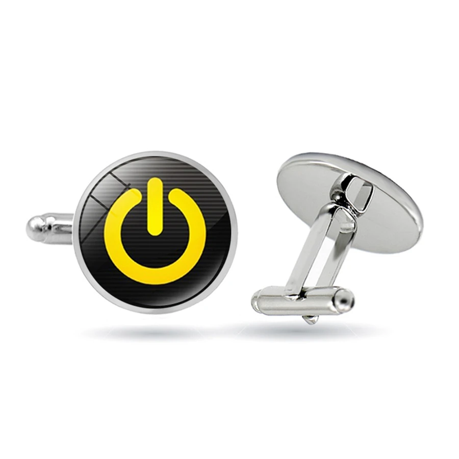 Кнопка питания запонки-компьютеры символ Синяя кнопка переключатель запонки Tech