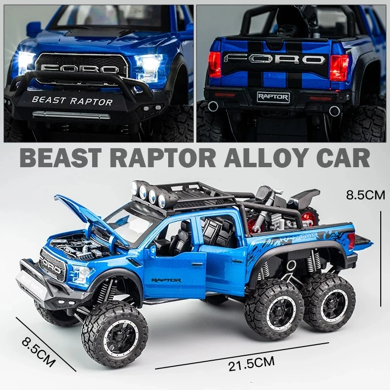 

1:32 Diecast SUV Ford Raptor Metal Model Car Toy Wheels Alloy Vehicle Pickup Truck Sound And Light Pull Back Car Kids Toy Gift