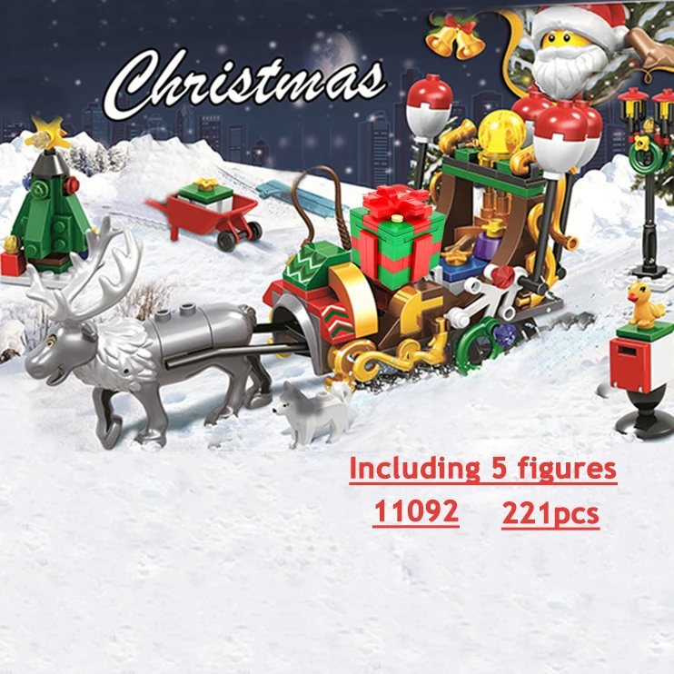 Конструктор городской поезд Рождественский зимний деревенский дом подарочный