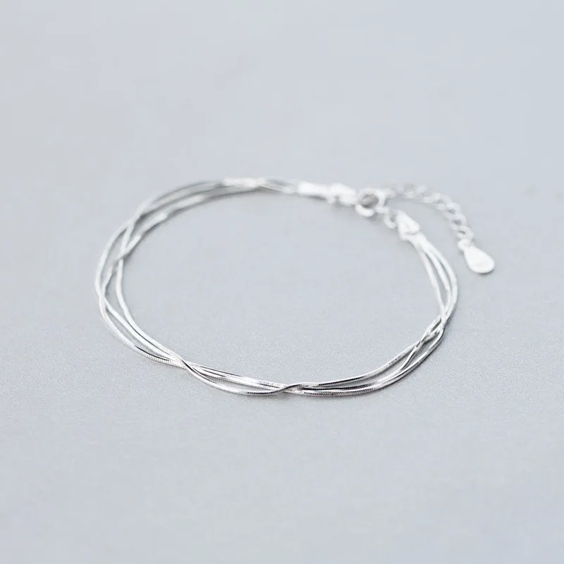 

Women S925 Sterling Silver Bracelets Women's Bracelet Simple Three Layer Bracelets Fine Silver Jewelry Pulseras Mujer Moda
