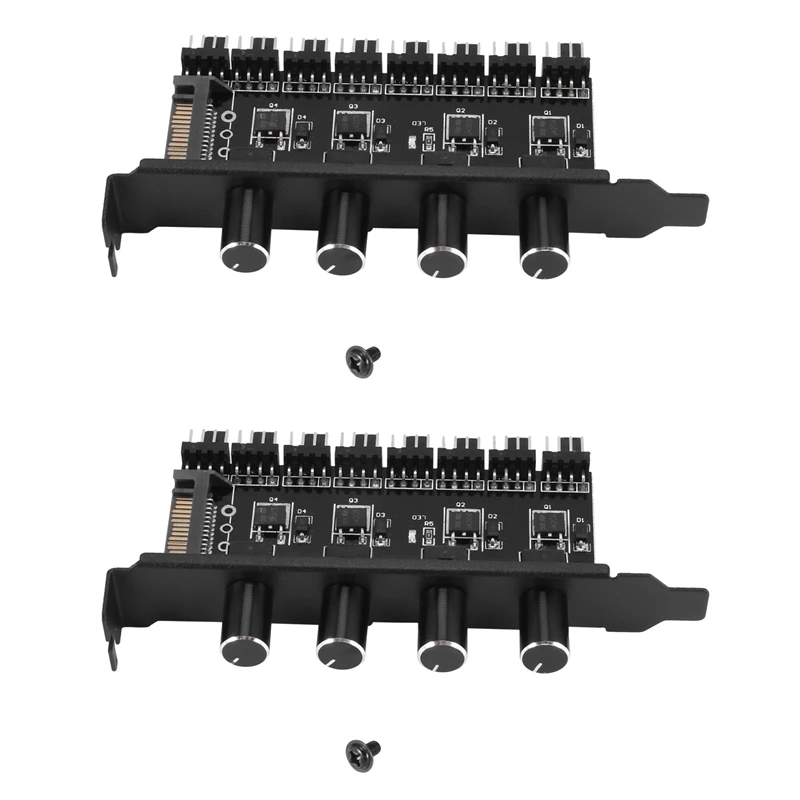 

2X Pc 8 Channels Fan Hub 4 Knob Cooling Fan Speed For Cpu Case Hdd Vga Pwm Fan Pci Bracket Power By 12V Fan Control