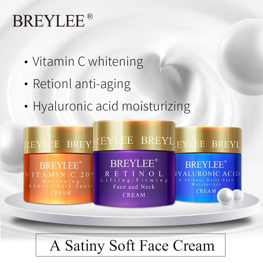 BREYLEE 40g Face Cream Hyaluronic Acid Moisturizing Day Cream Retinol Anti Wrinkle Vitamin C Whitening Skin Care Acne Treatment