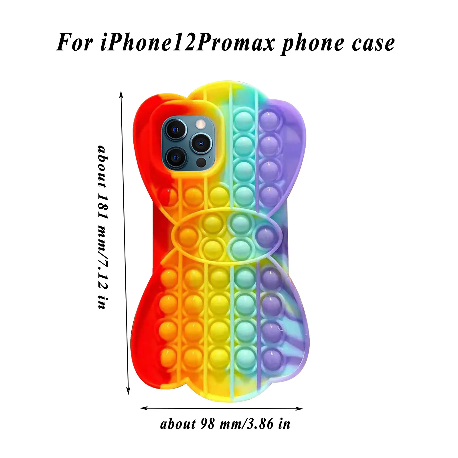 

Rainbow Popit Phone Case Fidget Toys For Iphone12promax Bowknot Silicone Push Bubble Cases Decompression Phone Case 6.7inches