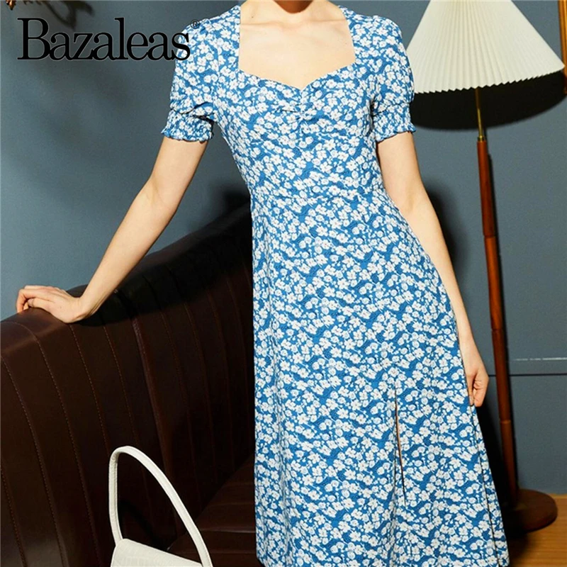 Женское платье с оборками в стиле ретро Bazaleas повседневное женское голубым