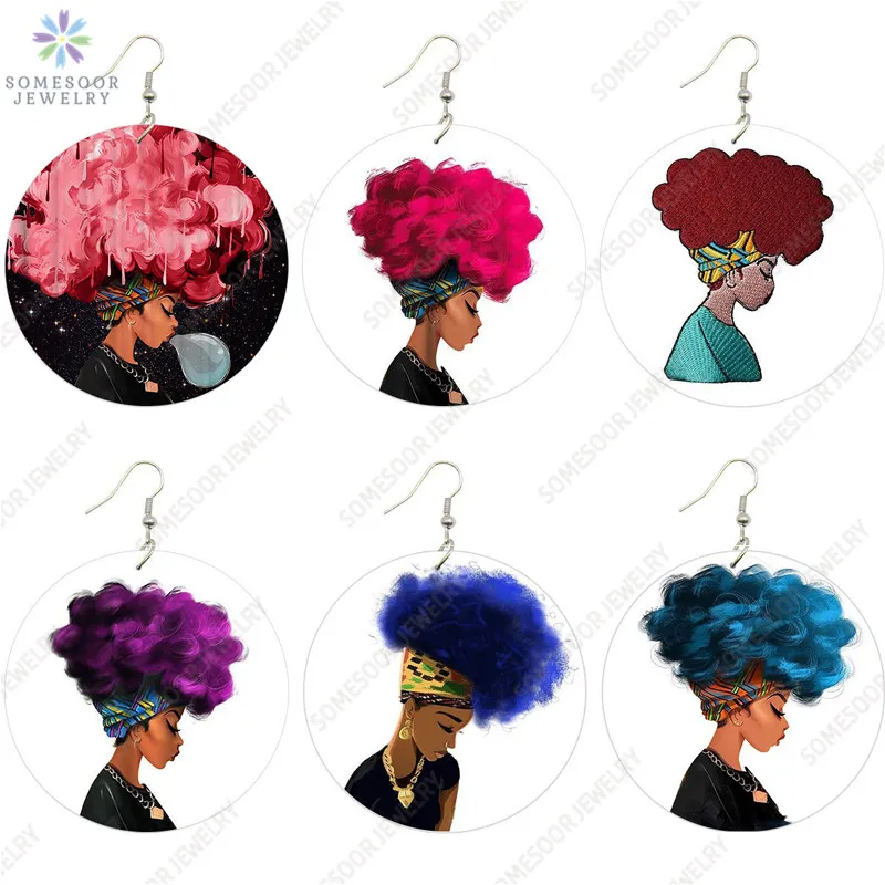 SOMESOOR милые вьющиеся африканские деревянные висячие серьги для девушек