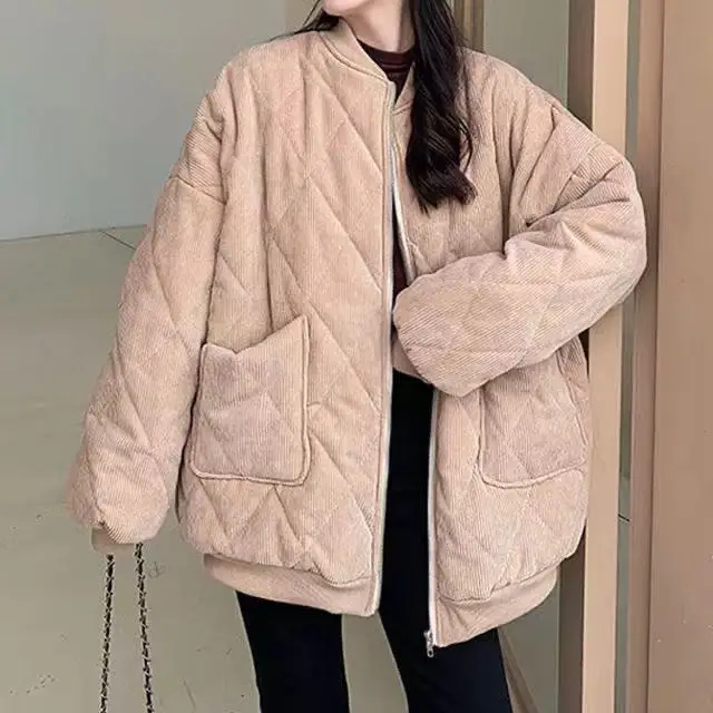 Autumn and Winter New Loose Korean Style Trendy Fashion All-match Cotton-padded Jacket Plus Velvet Padded Jacket