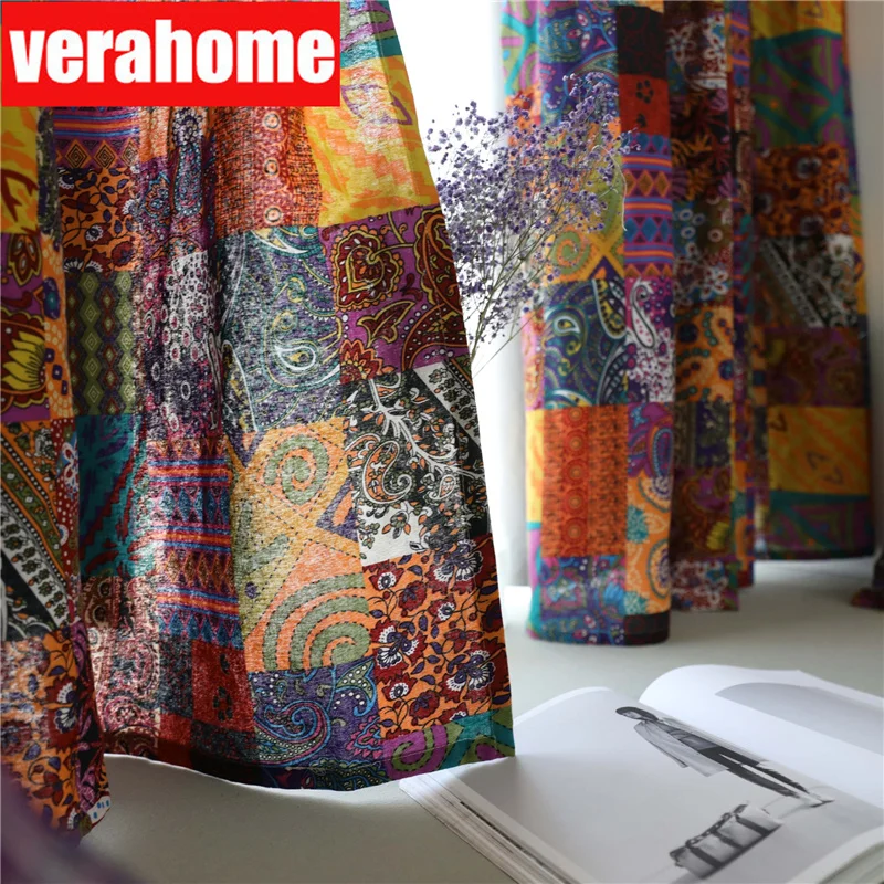

Bohemian retro ethnic style curtains half blackout for living room study bedroom bay windows custom Cotton linen
