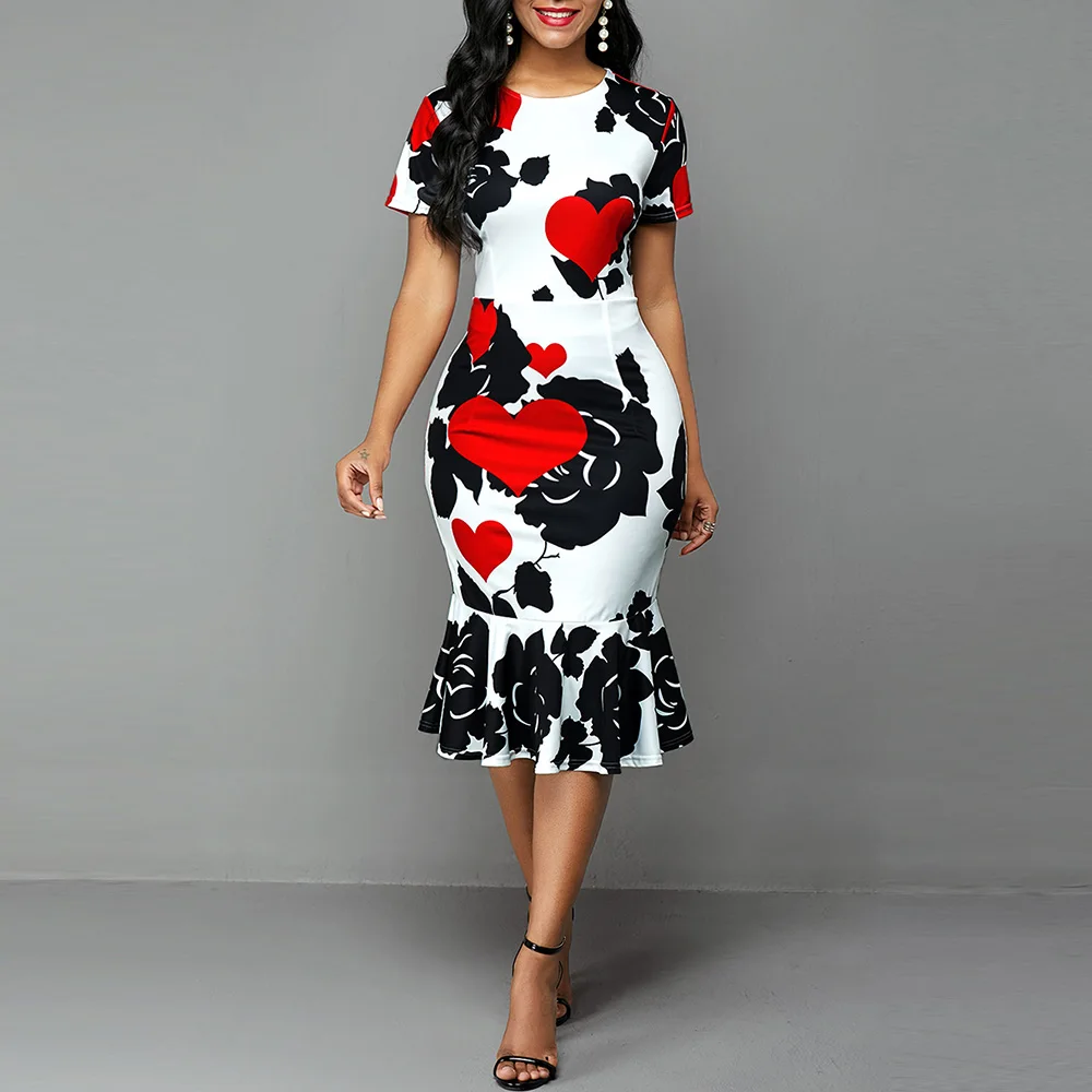 

Женское платье с принтом РОЗОВОГО СЕРДЦА, элегантное белое вечернее платье средней длины с коротким рукавом и оборками, Осень-зима 2022